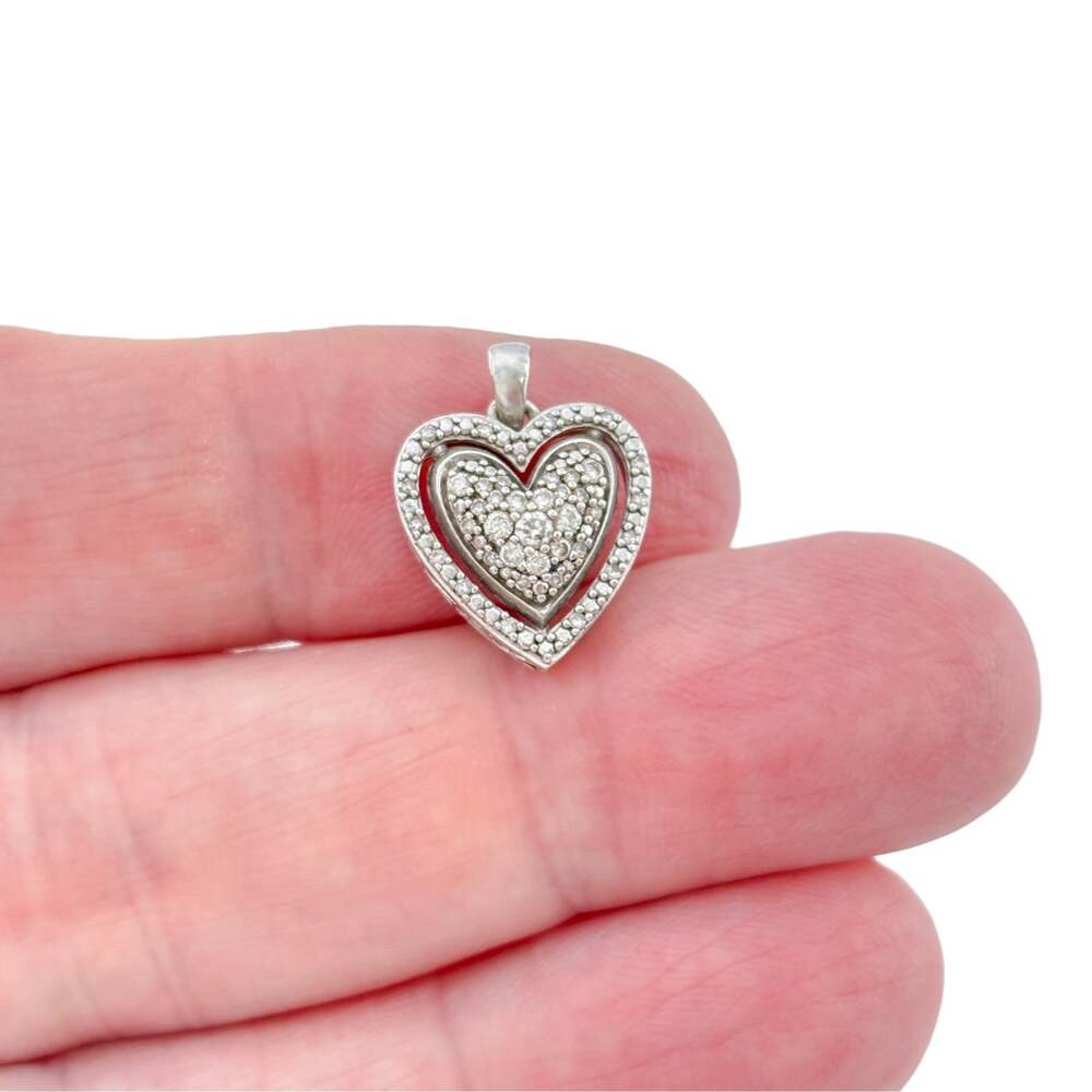 Vintage Sterling Silver 925 0.26ctw Diamond Double Heart Pendant